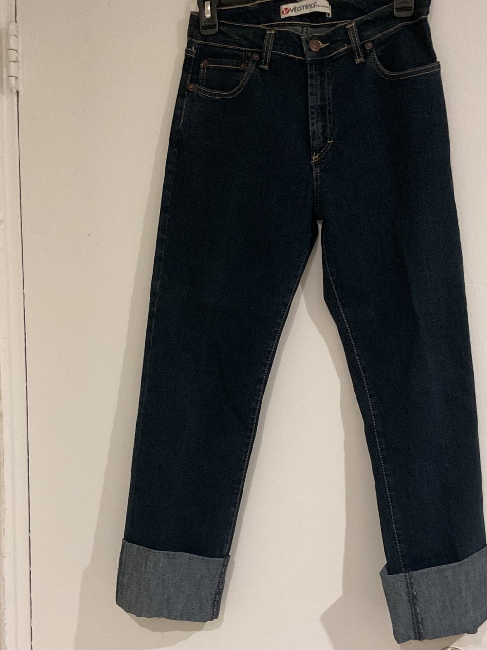 High-Rise Dark Blue Women's Jeans with cuff